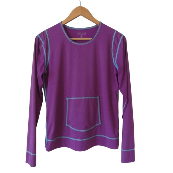 Athleta Purple Long Sleeve Rashguard Top Medium Stretch Beach Contrast Stitching - Picture 1 of 9